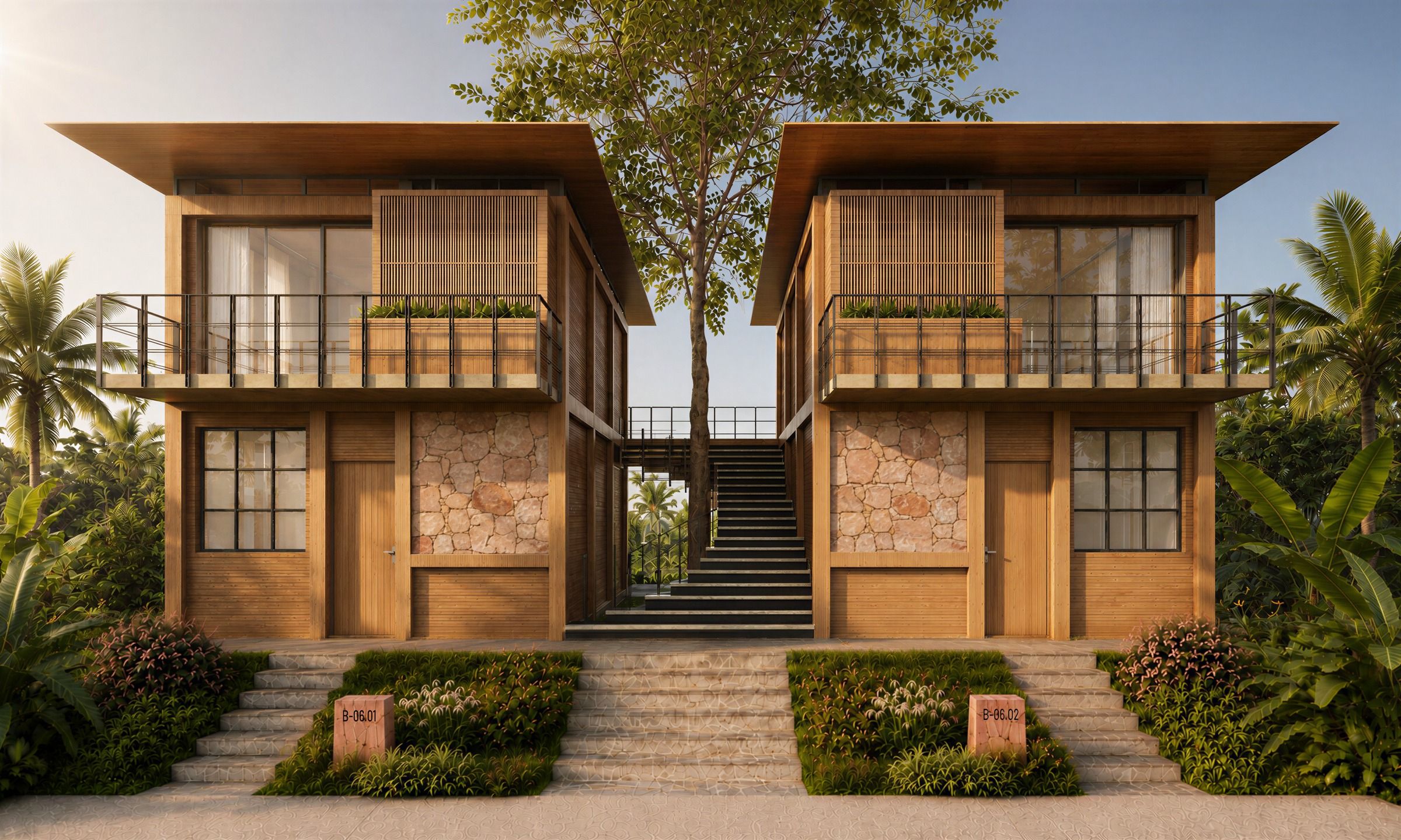 Mặt đứng bungalow hai tầng